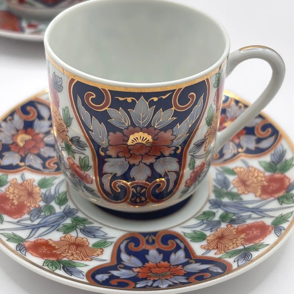 Set of 6 Tea Cup and Saucer Lithopane Japan Bone China Gold Trim Vintage
